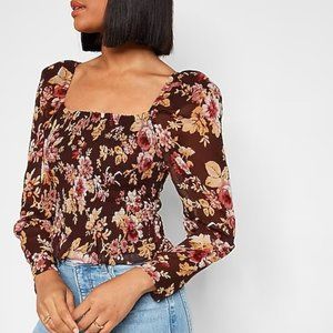 NWT Express Floral Square Neck Smocked Body Top Size XS Fall Season
